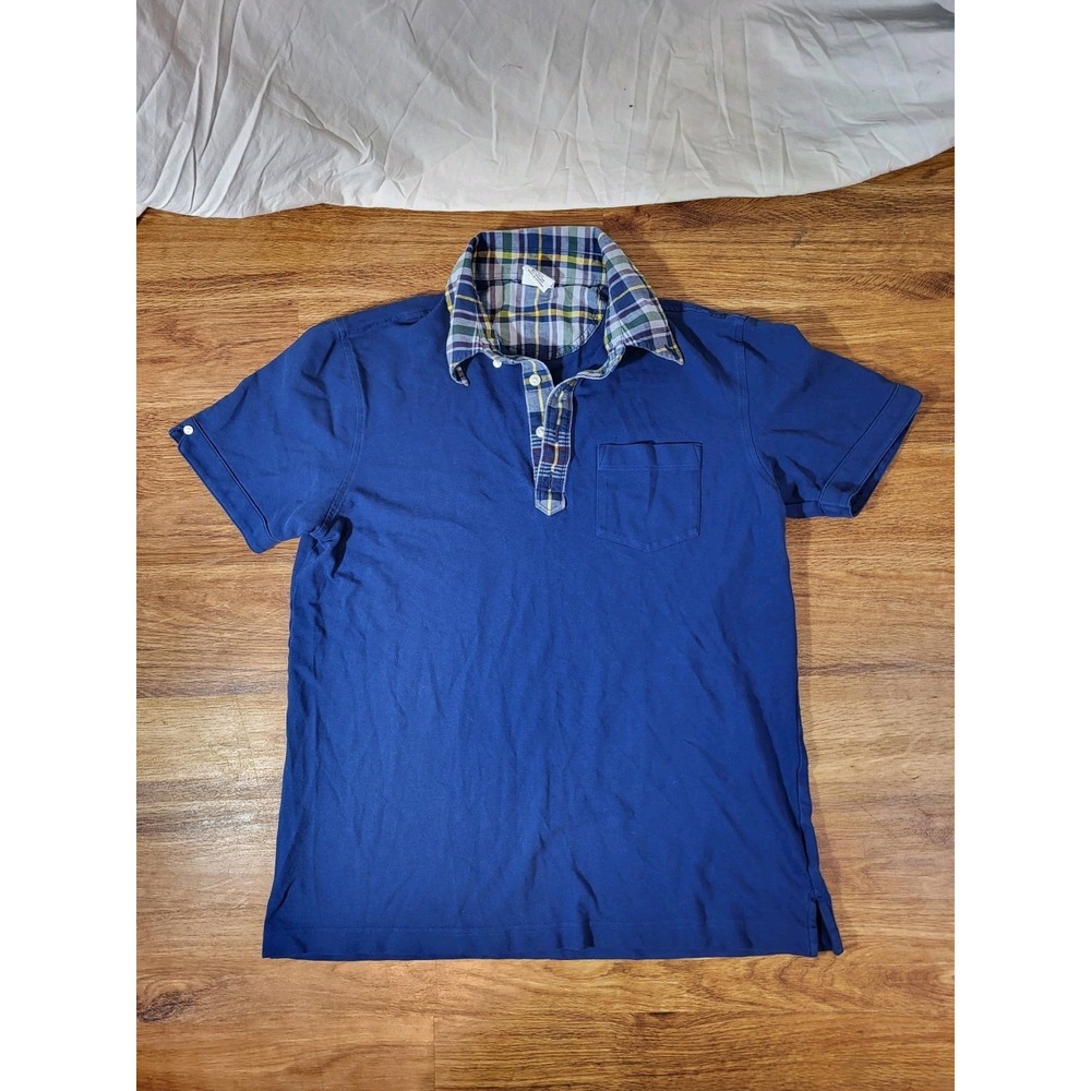 Brooks Brothers Men's Med Slim Fit Blue Performance Polo Plaid Collar Shirt"
